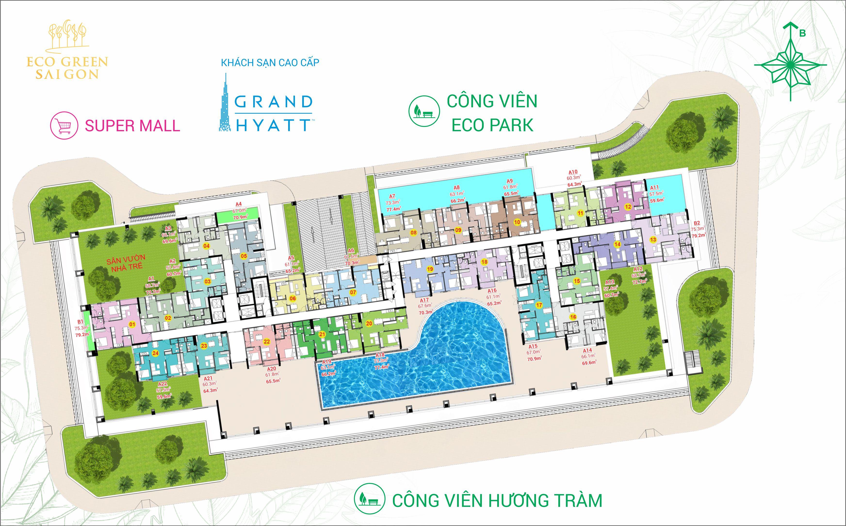 Mặt bằng căn hộ tháp HR3 Eco Green Sài Gòn Quận 7